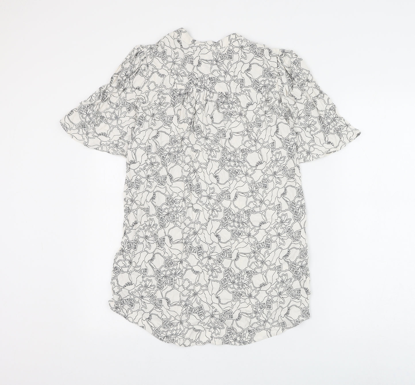 Marks and Spencer Womens White Floral Viscose Basic Blouse Size 6 V-Neck