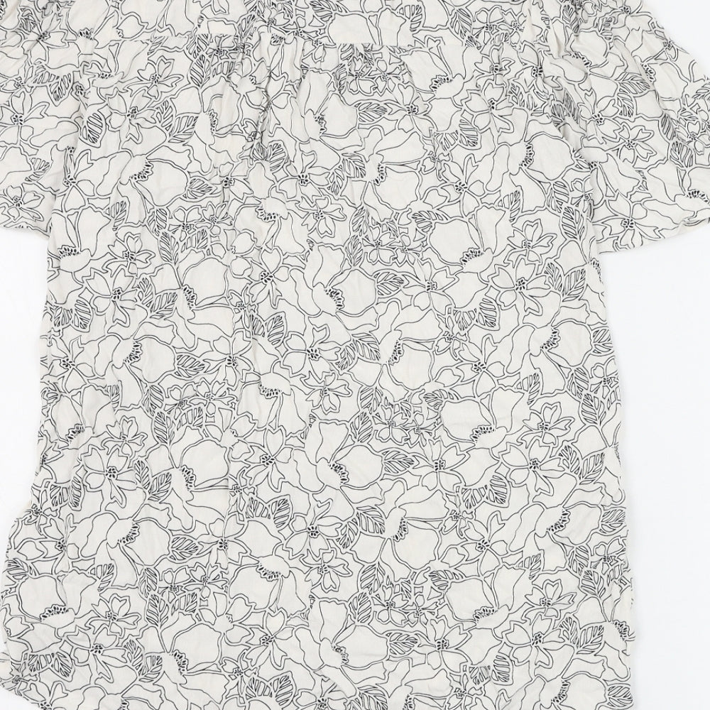 Marks and Spencer Womens White Floral Viscose Basic Blouse Size 6 V-Neck