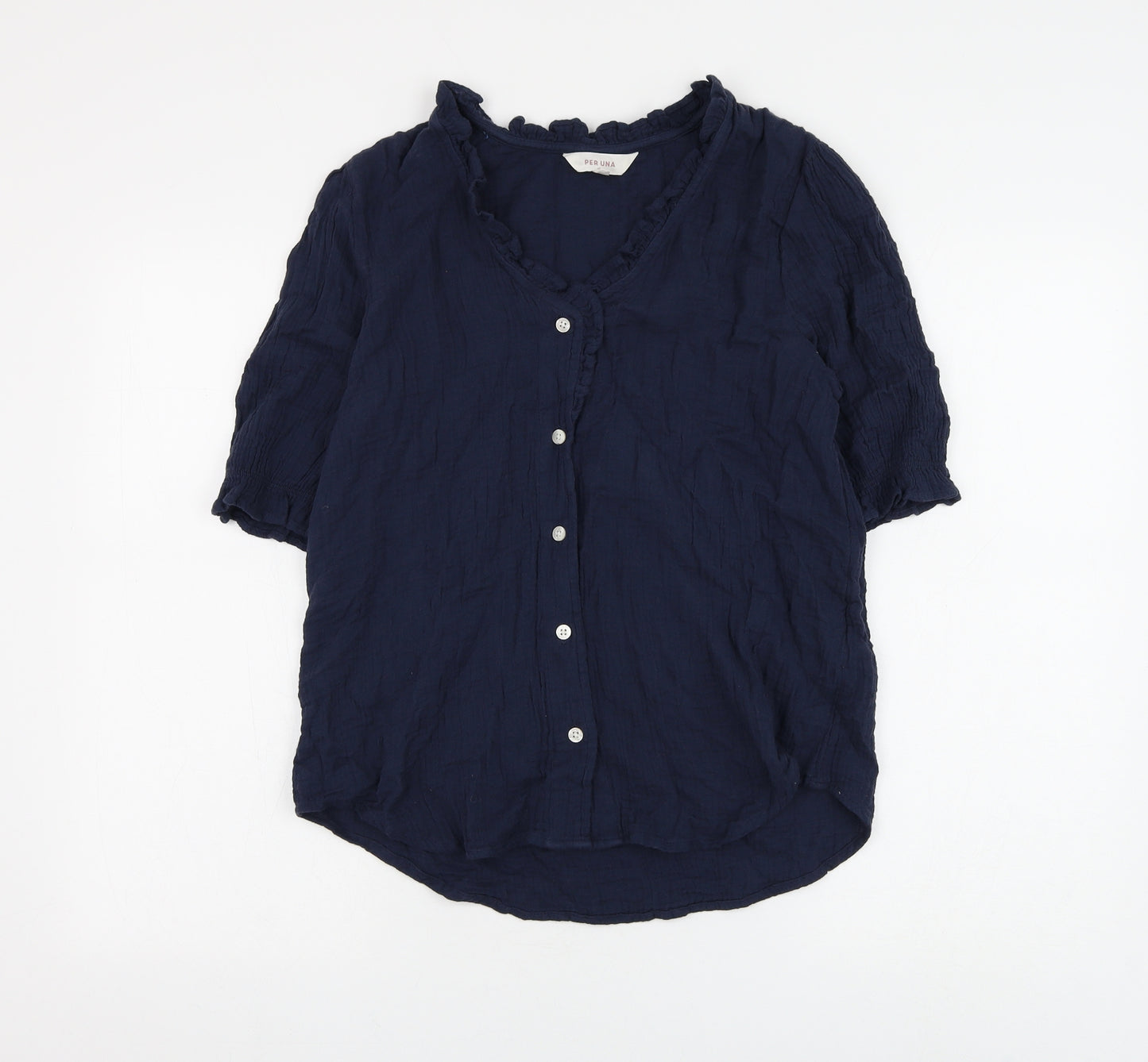 Per Una Womens Blue Cotton Basic Button-Up Size 6 V-Neck