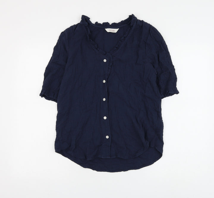 Per Una Womens Blue Cotton Basic Button-Up Size 6 V-Neck