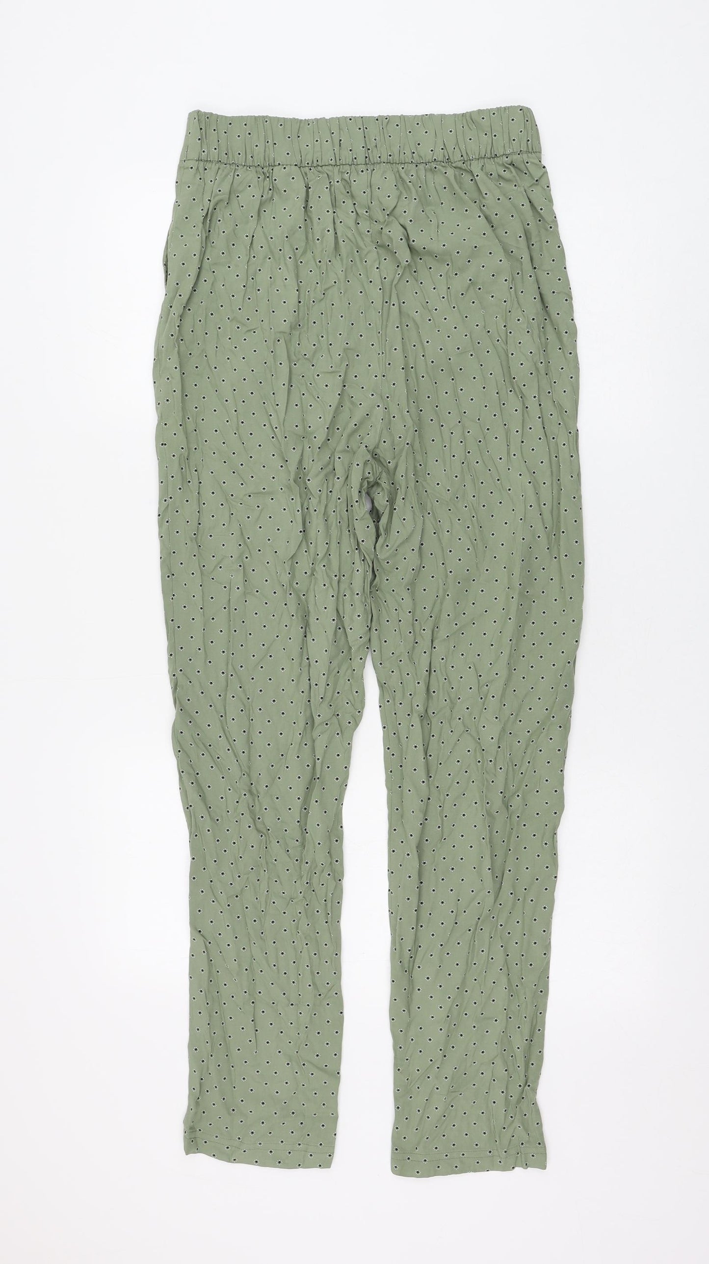 Marks and Spencer Womens Green Geometric Viscose Trousers Size 10 L28 in Regular