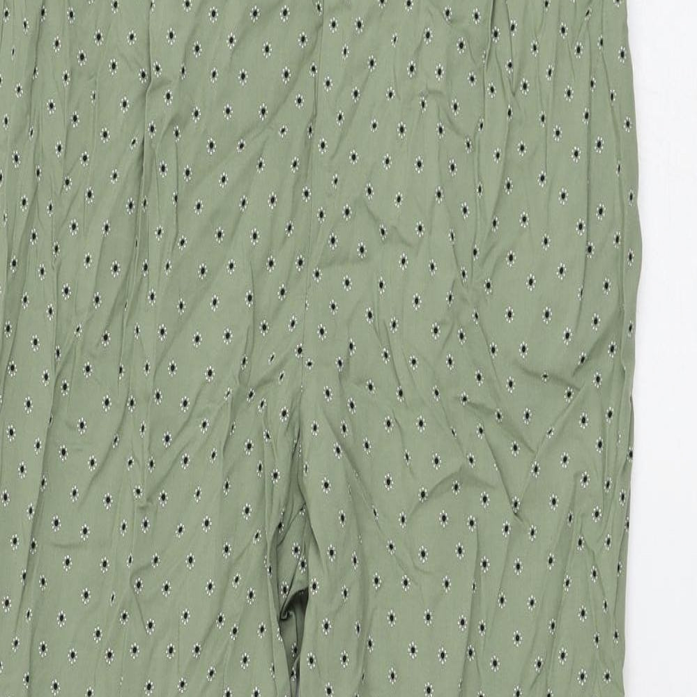 Marks and Spencer Womens Green Geometric Viscose Trousers Size 10 L28 in Regular