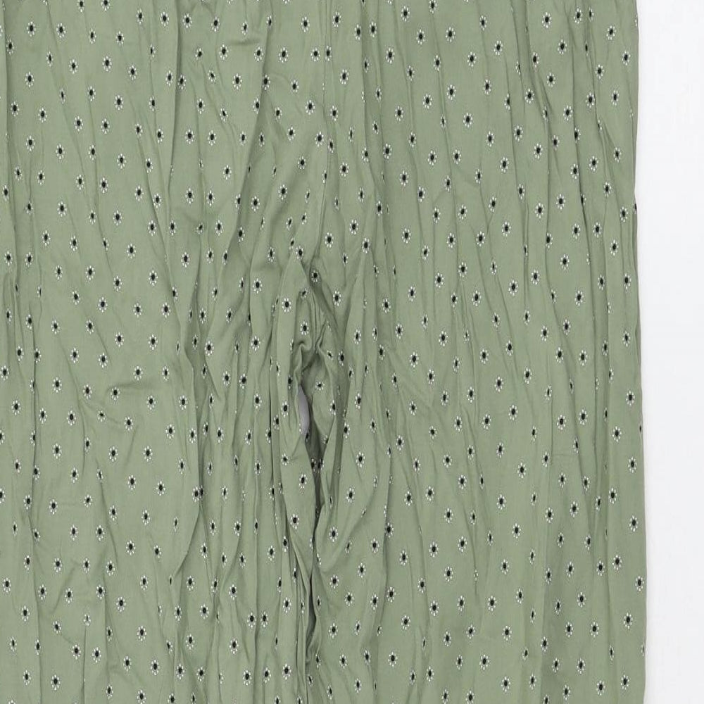 Marks and Spencer Womens Green Geometric Viscose Trousers Size 10 L28 in Regular