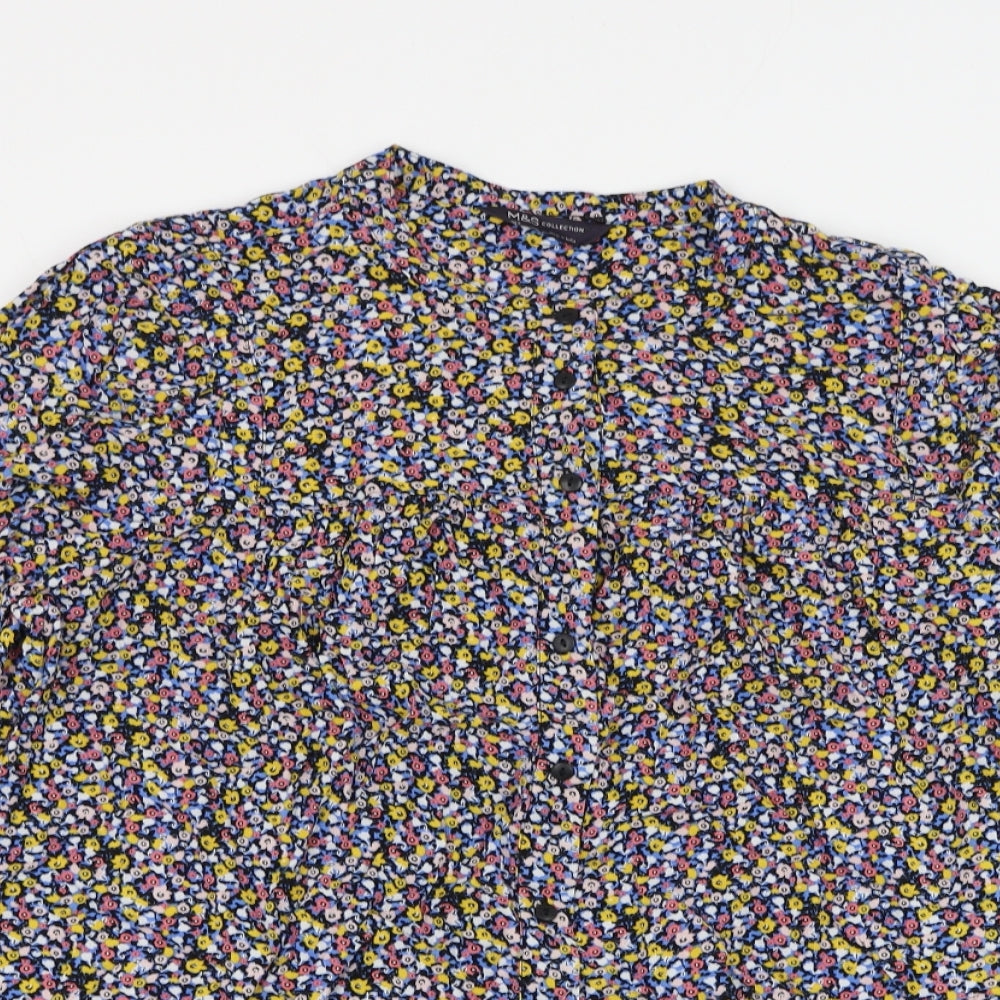 Marks and Spencer Womens Multicoloured Floral Viscose Basic Blouse Size 12 Round Neck