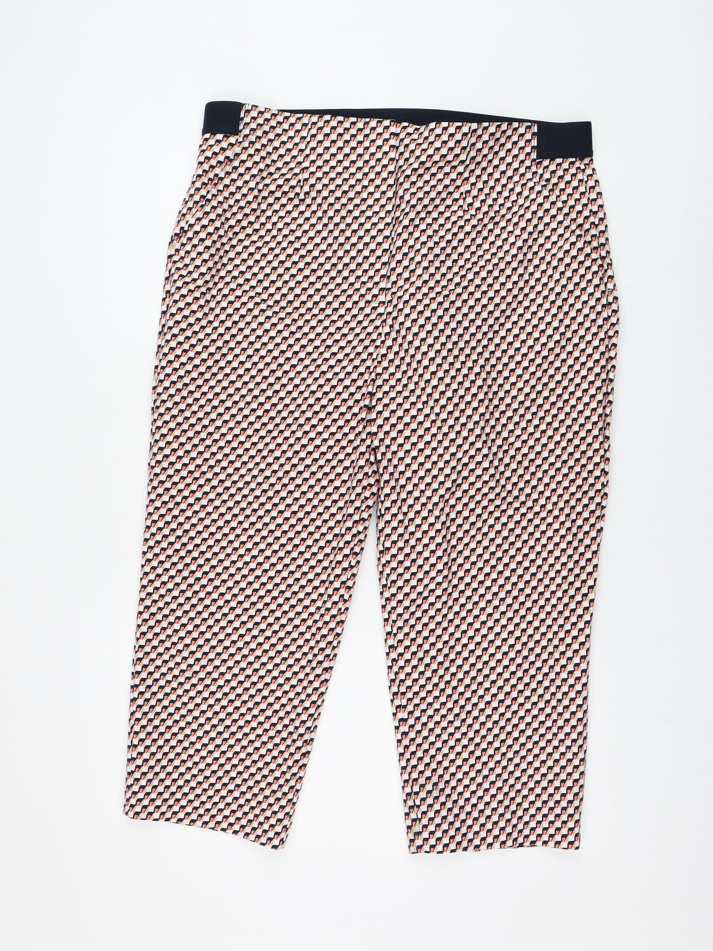 Marks and Spencer Womens Multicoloured Geometric Cotton Cropped Trousers Size 18 L22 in Regular