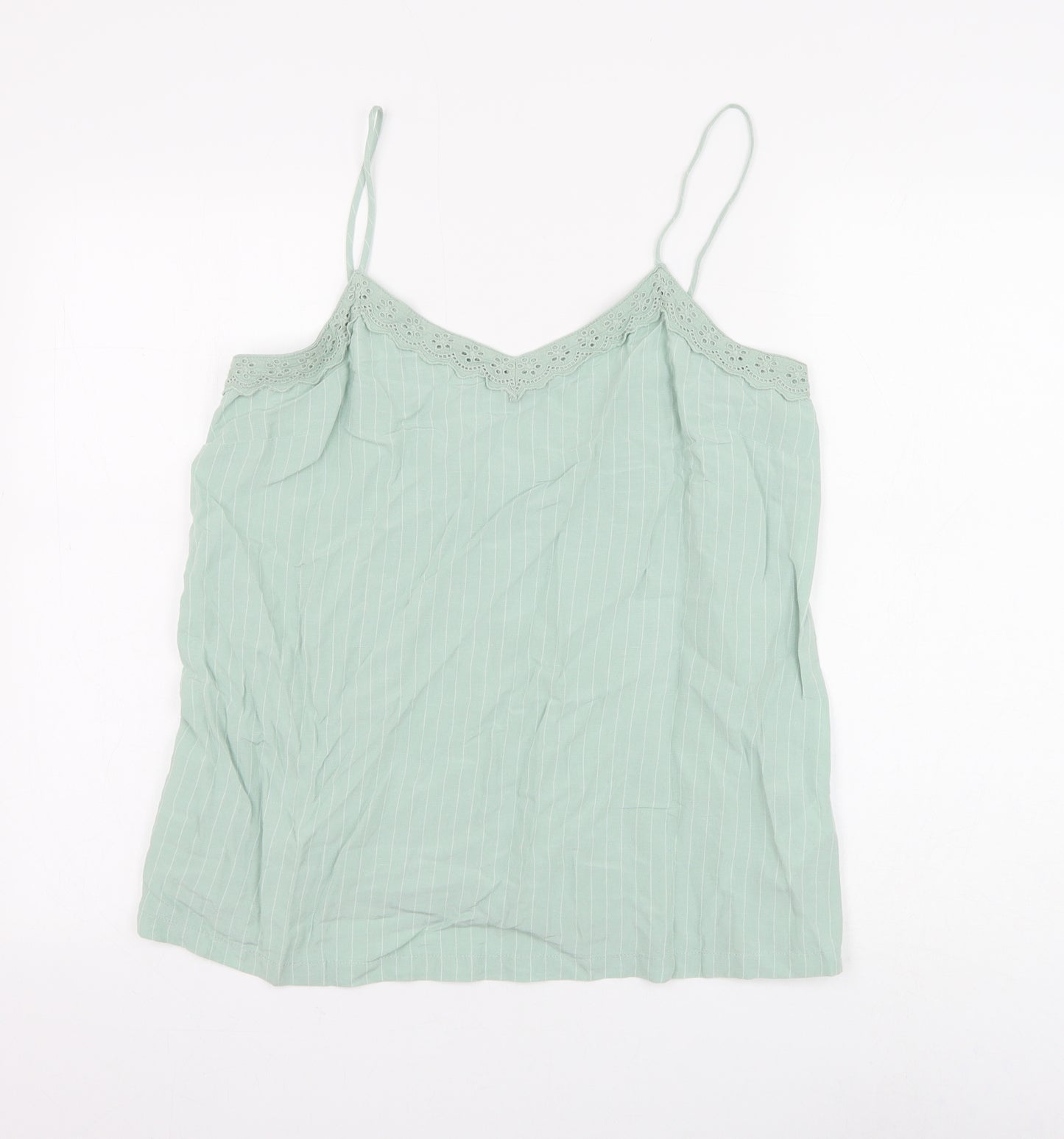 Marks and Spencer Womens Green Striped Viscose Camisole Tank Size 12 V-Neck