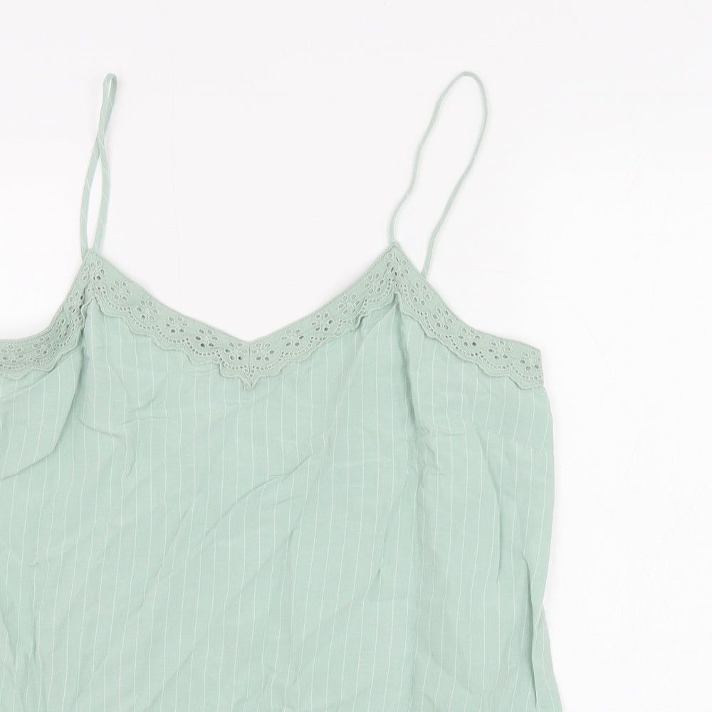 Marks and Spencer Womens Green Striped Viscose Camisole Tank Size 12 V-Neck