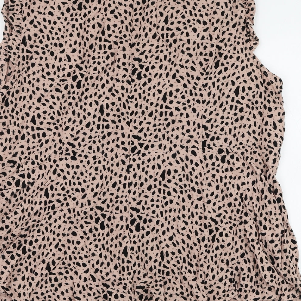 Marks and Spencer Womens Brown Animal Print Viscose Basic Blouse Size 24 Round Neck - Leopard Print