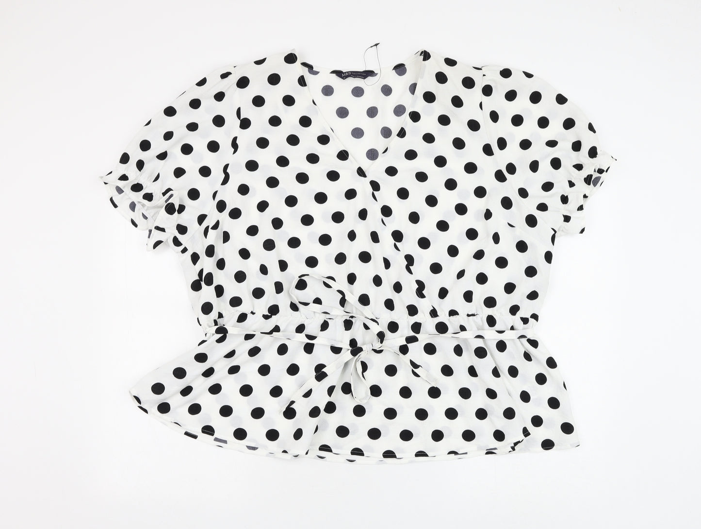 Marks and Spencer Womens White Polka Dot Polyester Basic Blouse Size 24 V-Neck