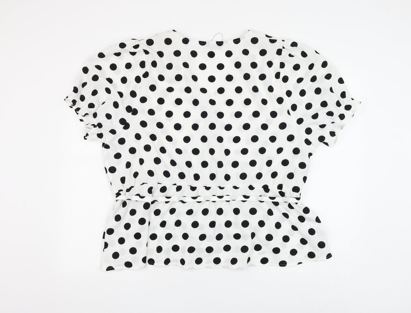 Marks and Spencer Womens White Polka Dot Polyester Basic Blouse Size 24 V-Neck