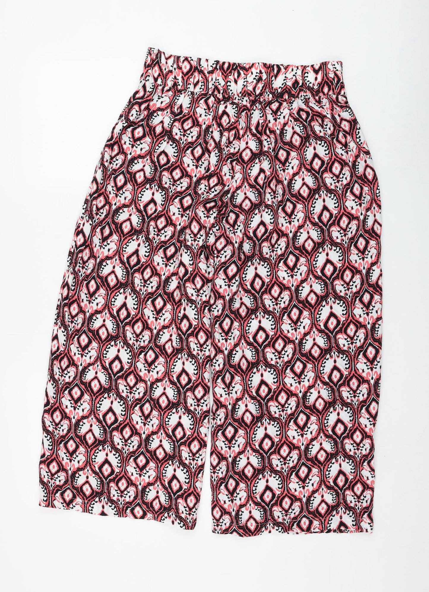 Marks and Spencer Womens Pink Geometric Viscose Cropped Trousers Size 10 L21 in Regular