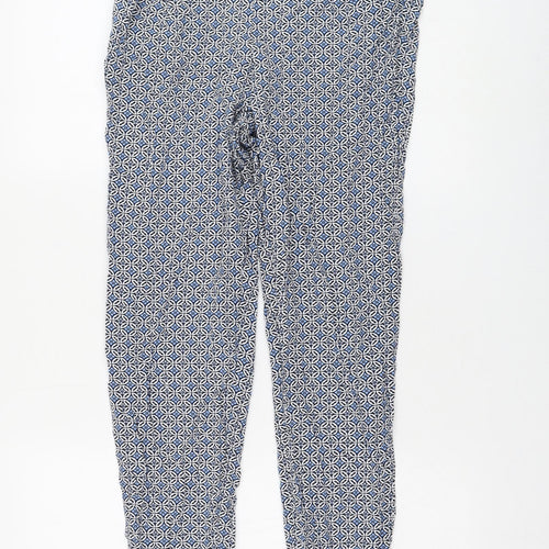 Marks and Spencer Womens Blue Geometric Viscose Capri Trousers Size 8 L28 in Regular