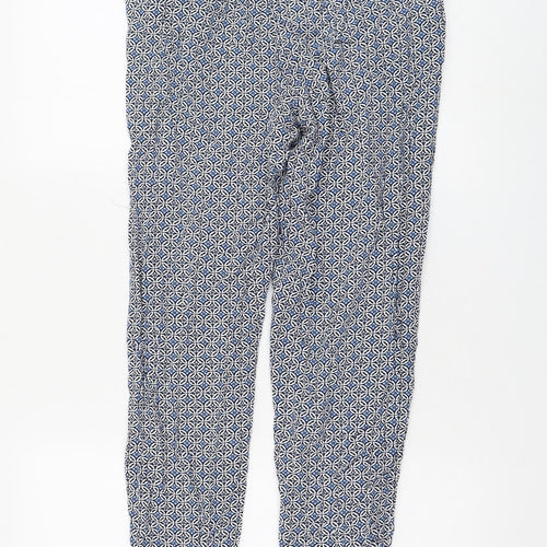 Marks and Spencer Womens Blue Geometric Viscose Capri Trousers Size 8 L28 in Regular