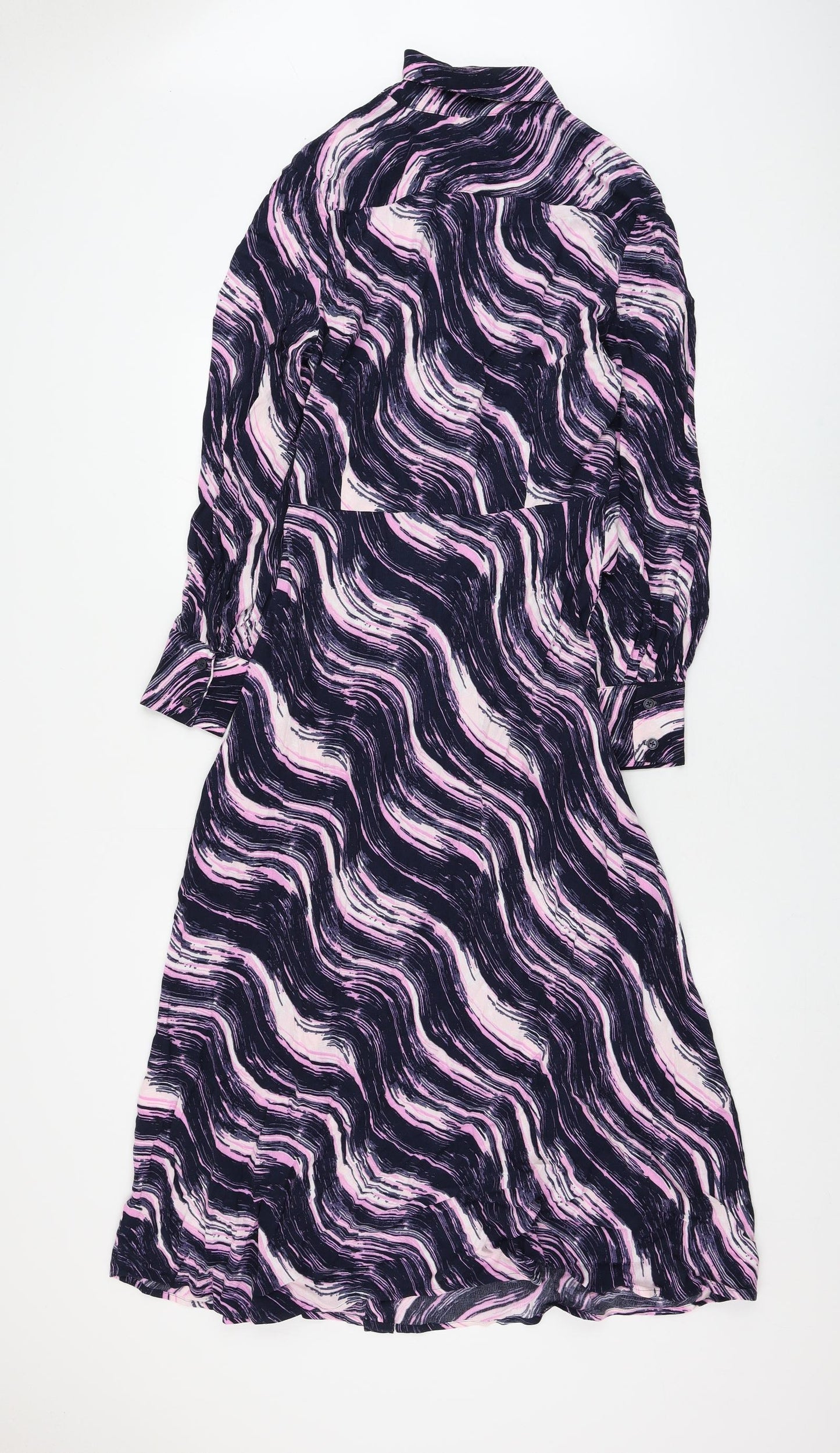 Marks and Spencer Womens Purple Geometric Viscose Shirt Dress Size 8 Collared Button
