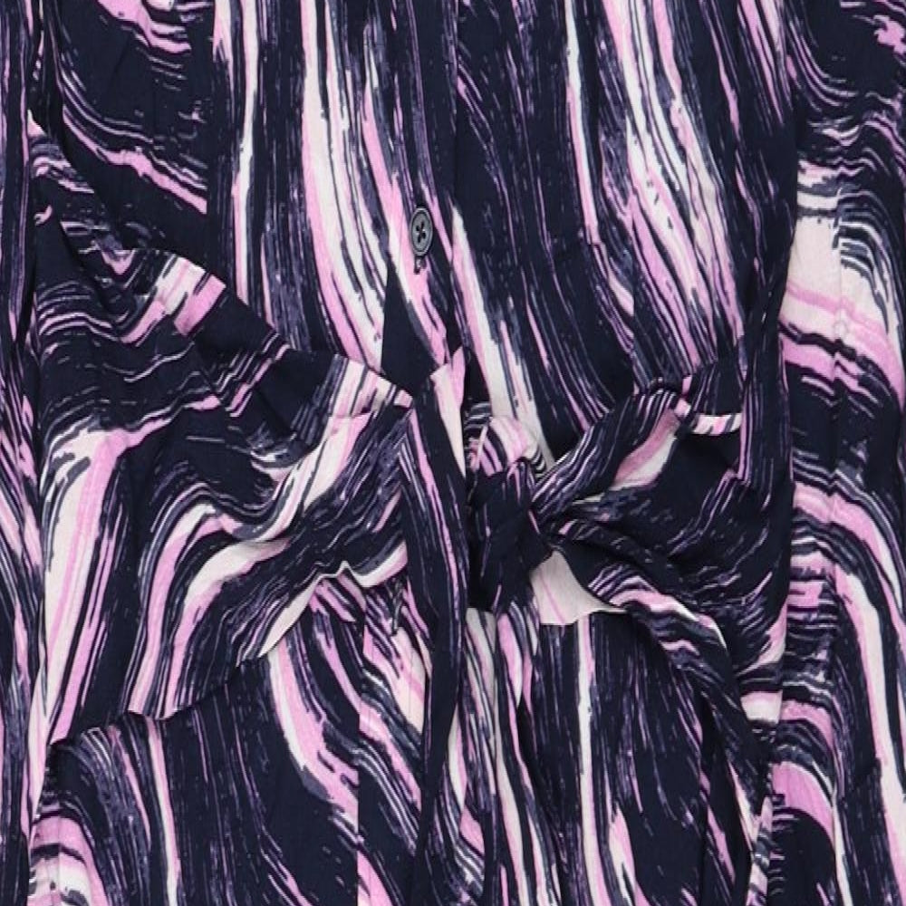Marks and Spencer Womens Purple Geometric Viscose Shirt Dress Size 8 Collared Button