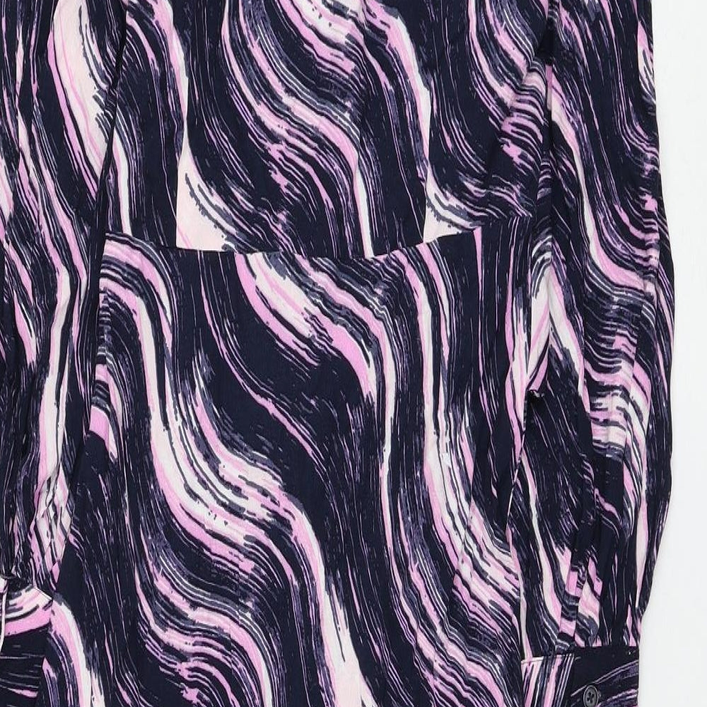 Marks and Spencer Womens Purple Geometric Viscose Shirt Dress Size 8 Collared Button