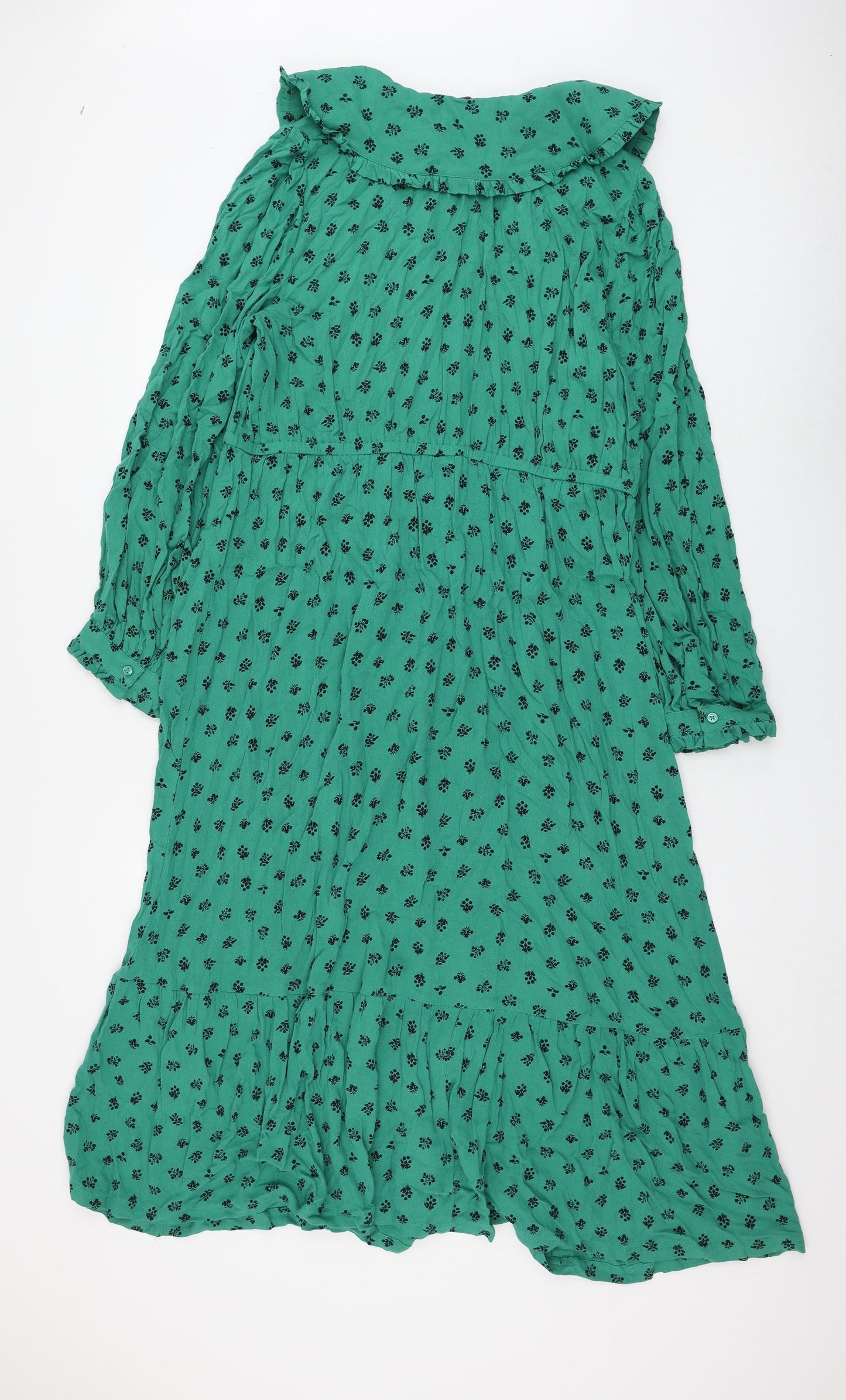 Marks and Spencer Womens Green Floral Viscose Shift Size 16 Collared Pullover