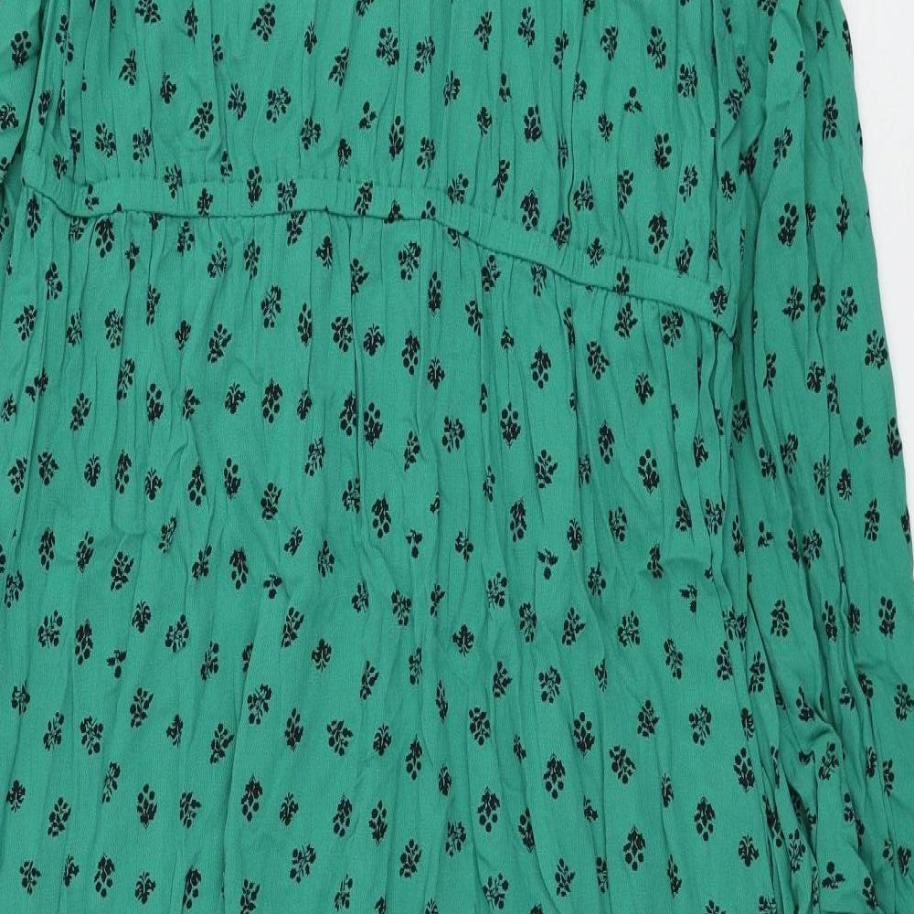 Marks and Spencer Womens Green Floral Viscose Shift Size 16 Collared Pullover