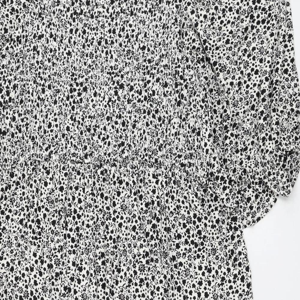 Marks and Spencer Womens White Floral Viscose Shift Size 22 Square Neck Pullover