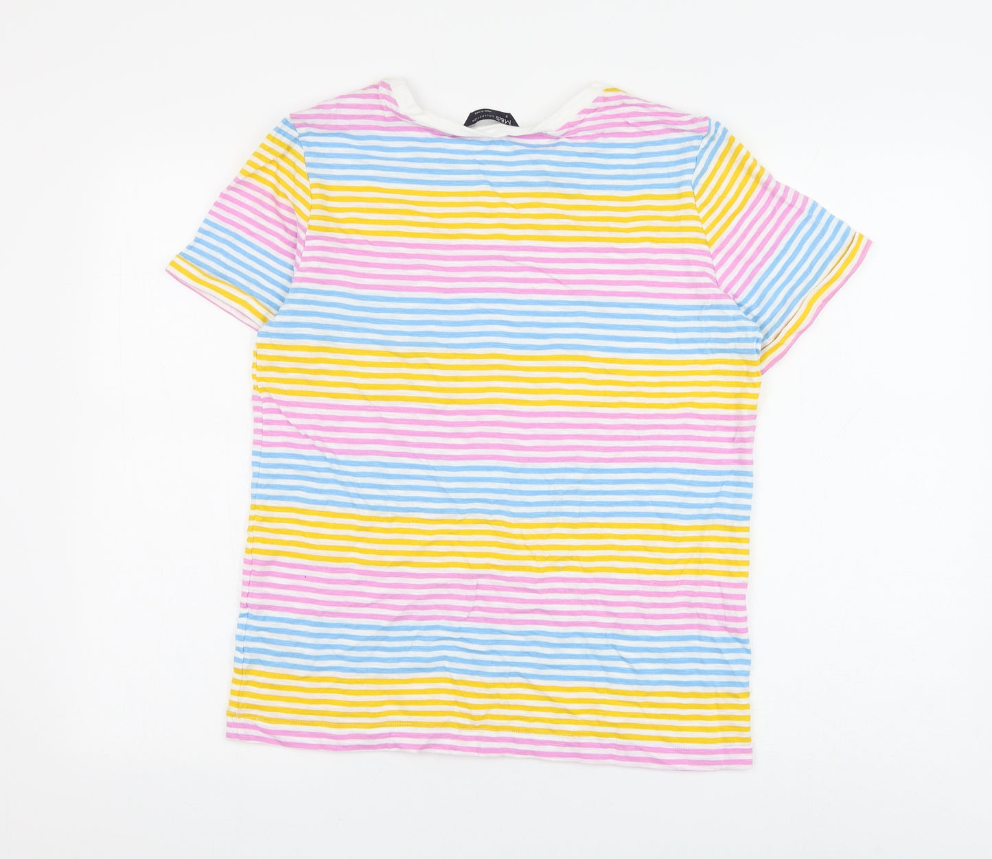 Marks and Spencer Womens Multicoloured Striped Cotton Basic T-Shirt Size 8 Round Neck