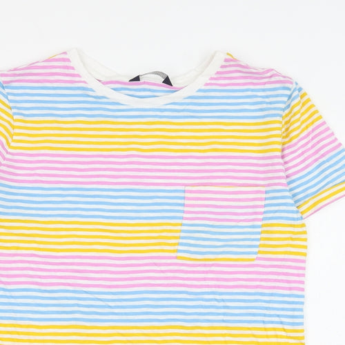 Marks and Spencer Womens Multicoloured Striped Cotton Basic T-Shirt Size 8 Round Neck