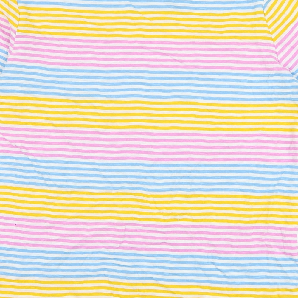 Marks and Spencer Womens Multicoloured Striped Cotton Basic T-Shirt Size 8 Round Neck
