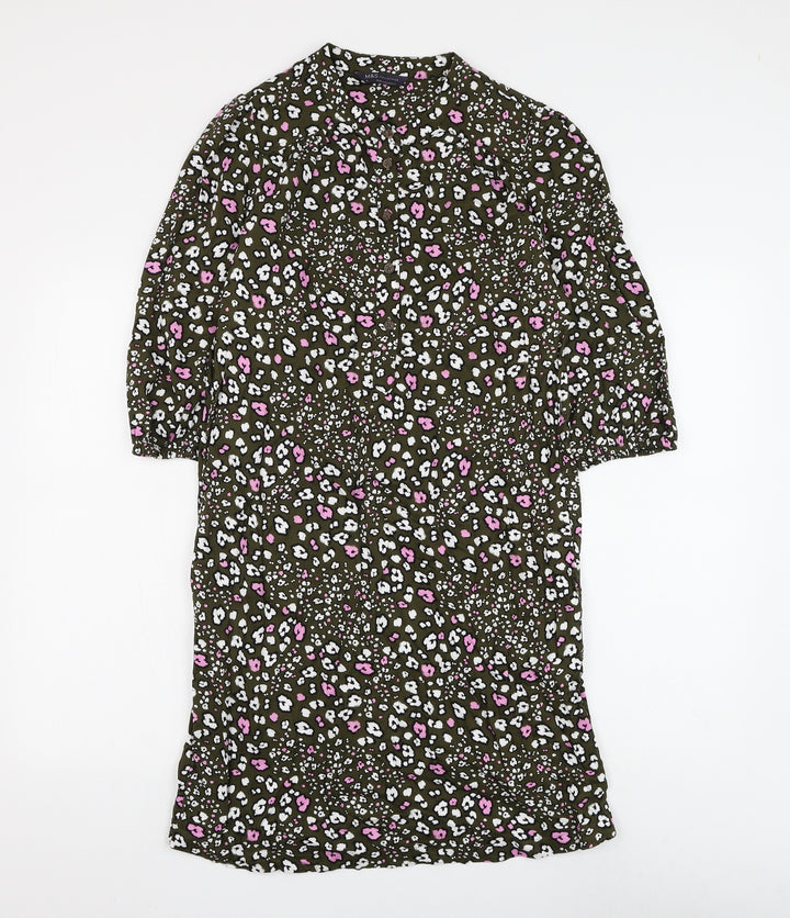 Marks and Spencer Womens Green Floral Viscose Shift Size 8 Round Neck Button