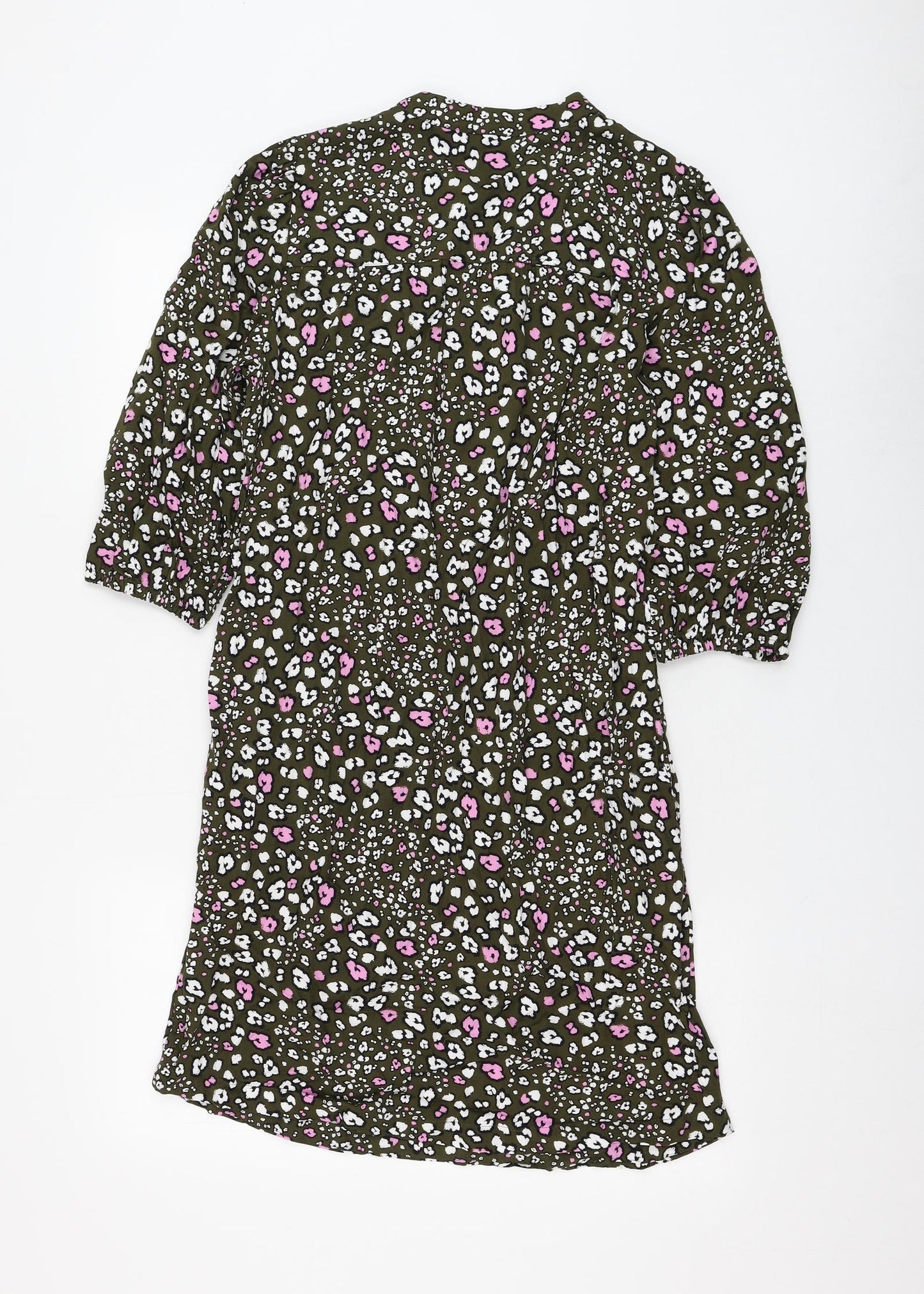 Marks and Spencer Womens Green Floral Viscose Shift Size 8 Round Neck Button