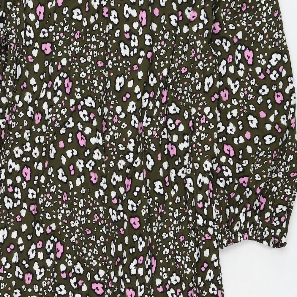 Marks and Spencer Womens Green Floral Viscose Shift Size 8 Round Neck Button