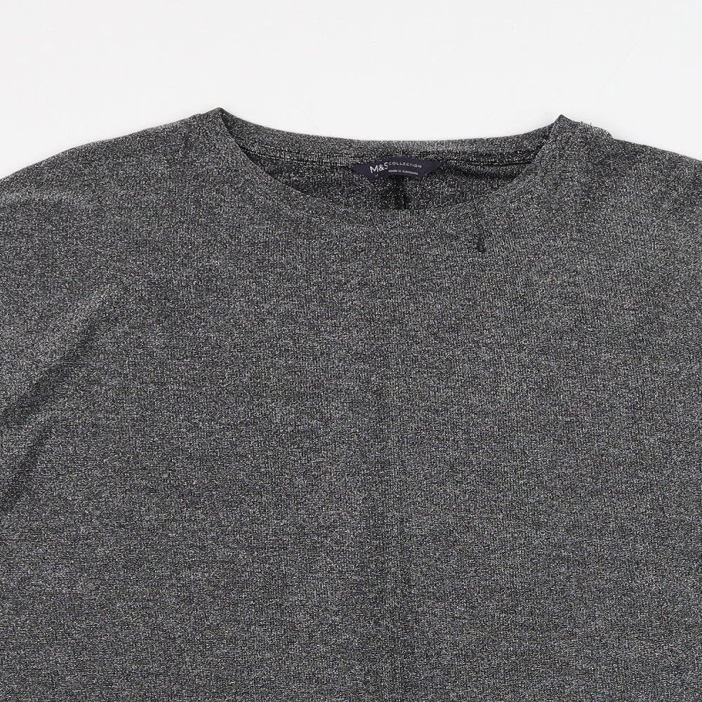 Marks and Spencer Womens Silver Polyamide Basic Blouse Size 14 Round Neck