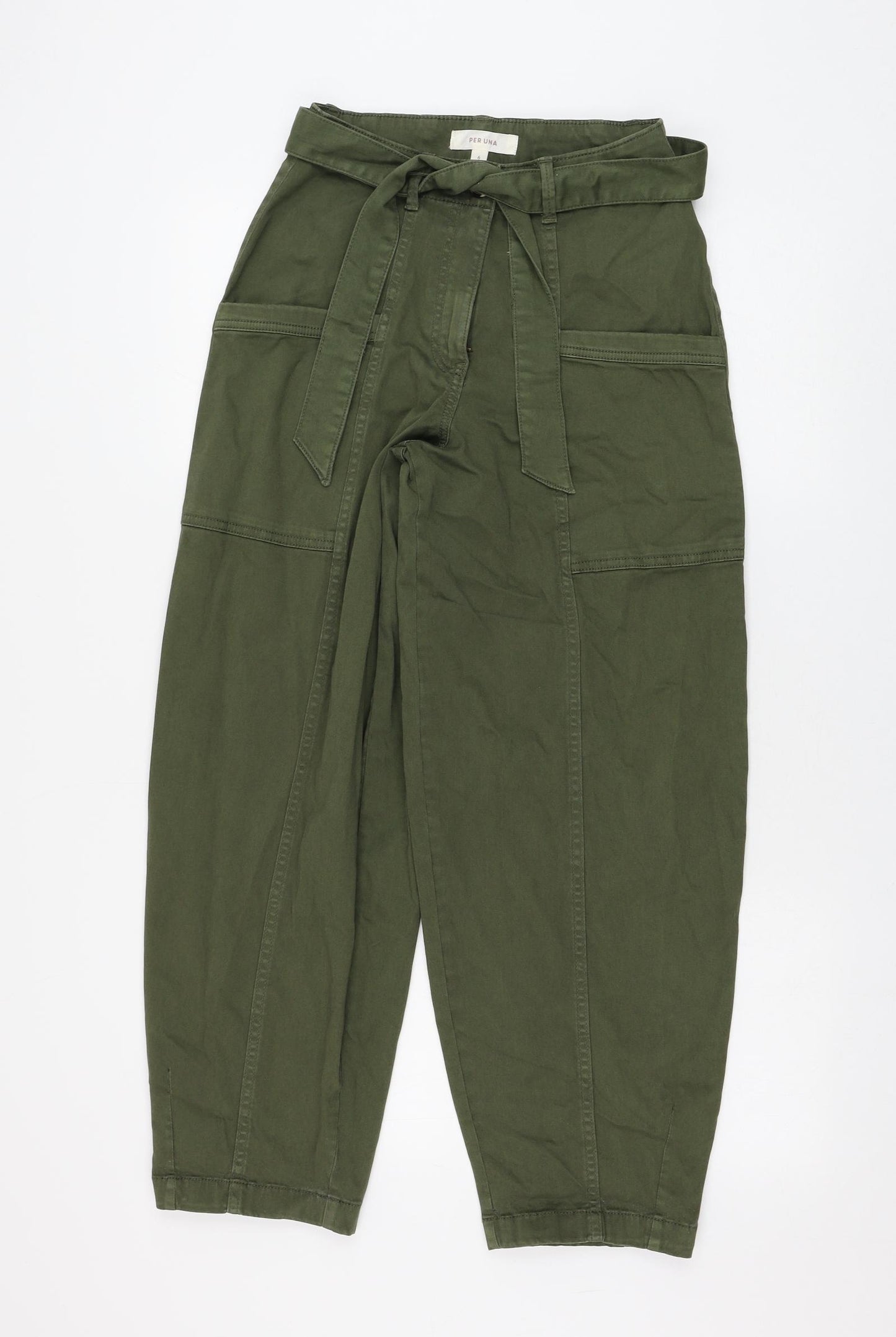 Marks and Spencer Womens Green Cotton Trousers Size 6 L28 in Regular Zip