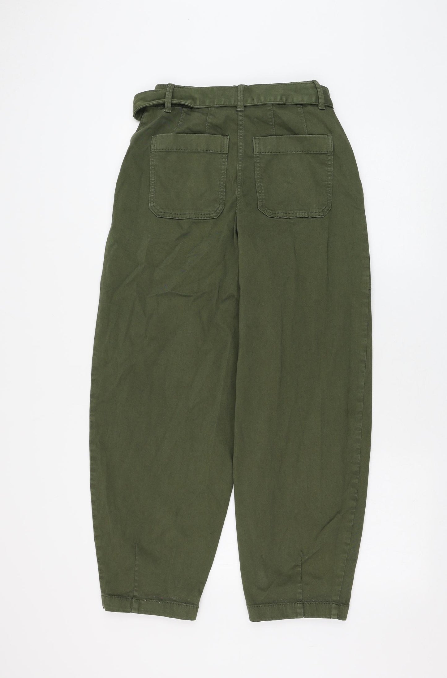 Marks and Spencer Womens Green Cotton Trousers Size 6 L28 in Regular Zip