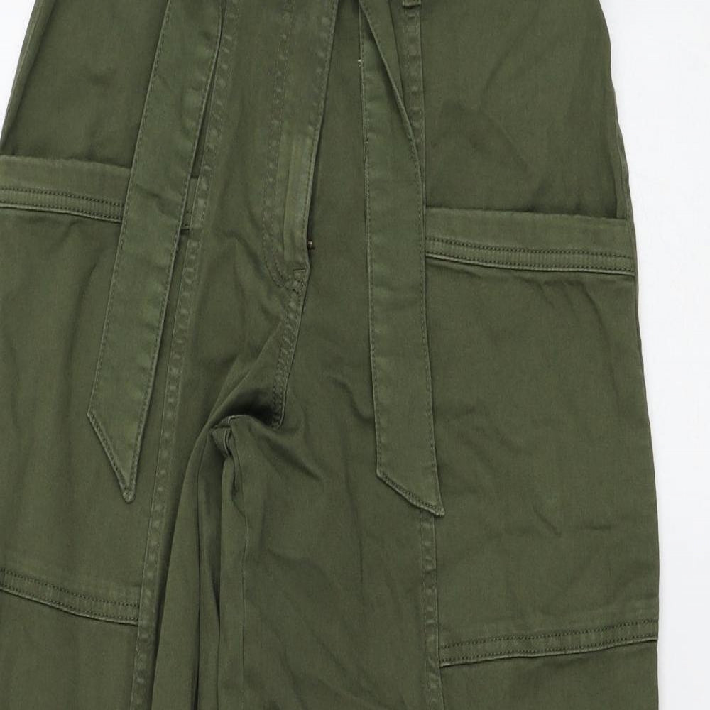 Marks and Spencer Womens Green Cotton Trousers Size 6 L28 in Regular Zip