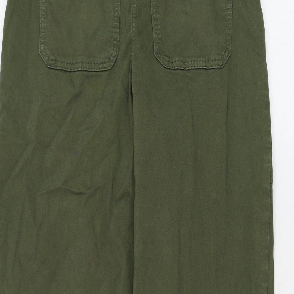 Marks and Spencer Womens Green Cotton Trousers Size 6 L28 in Regular Zip