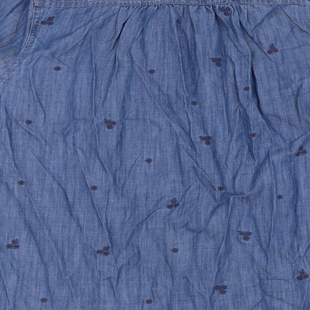 Per Una Womens Blue Floral Cotton Basic Button-Up Size 16 Round Neck