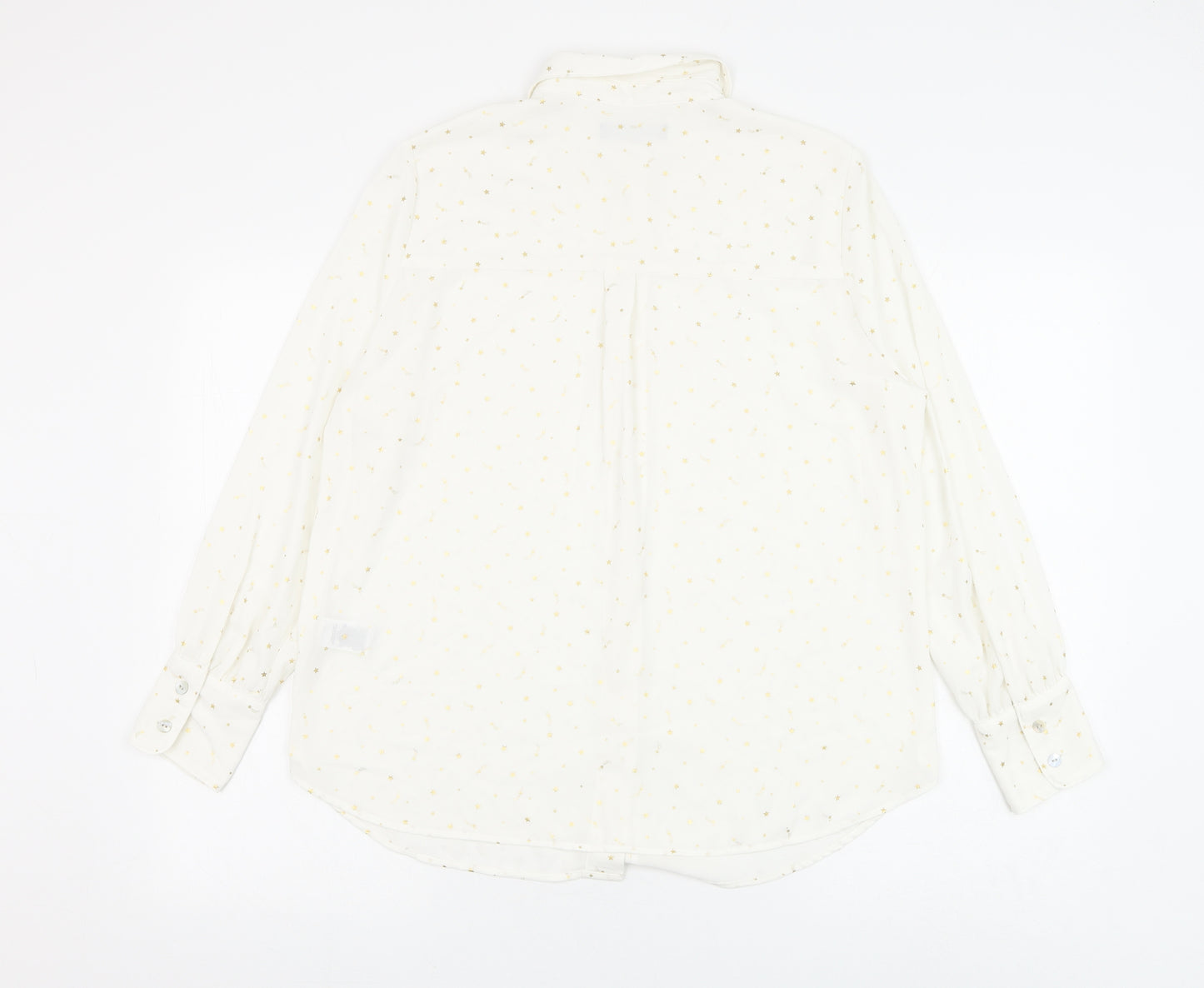 Marks and Spencer Womens White Geometric Polyester Basic Button-Up Size 12 Collared - Star