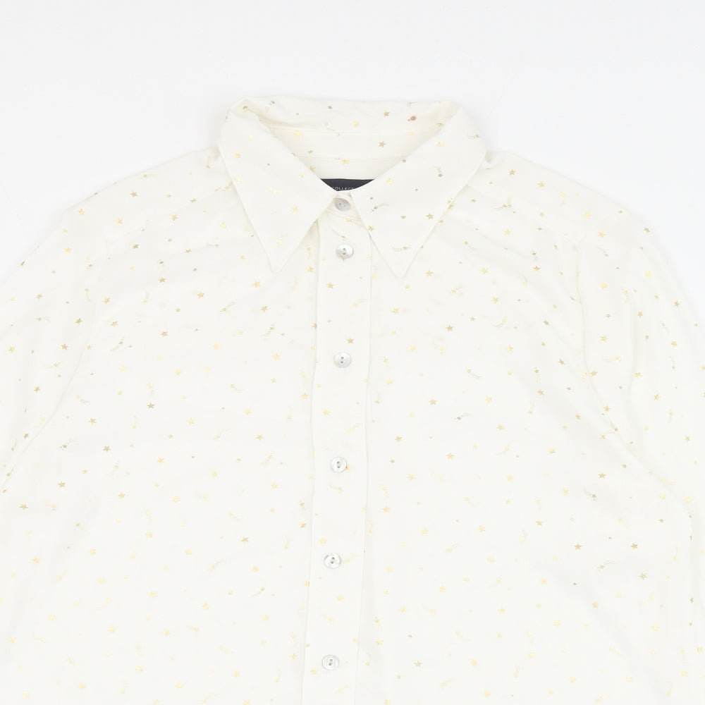 Marks and Spencer Womens White Geometric Polyester Basic Button-Up Size 12 Collared - Star