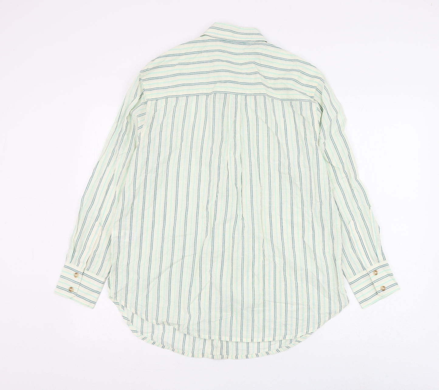 Marks and Spencer Womens White Striped Cotton Basic Button-Up Size 12 Collared