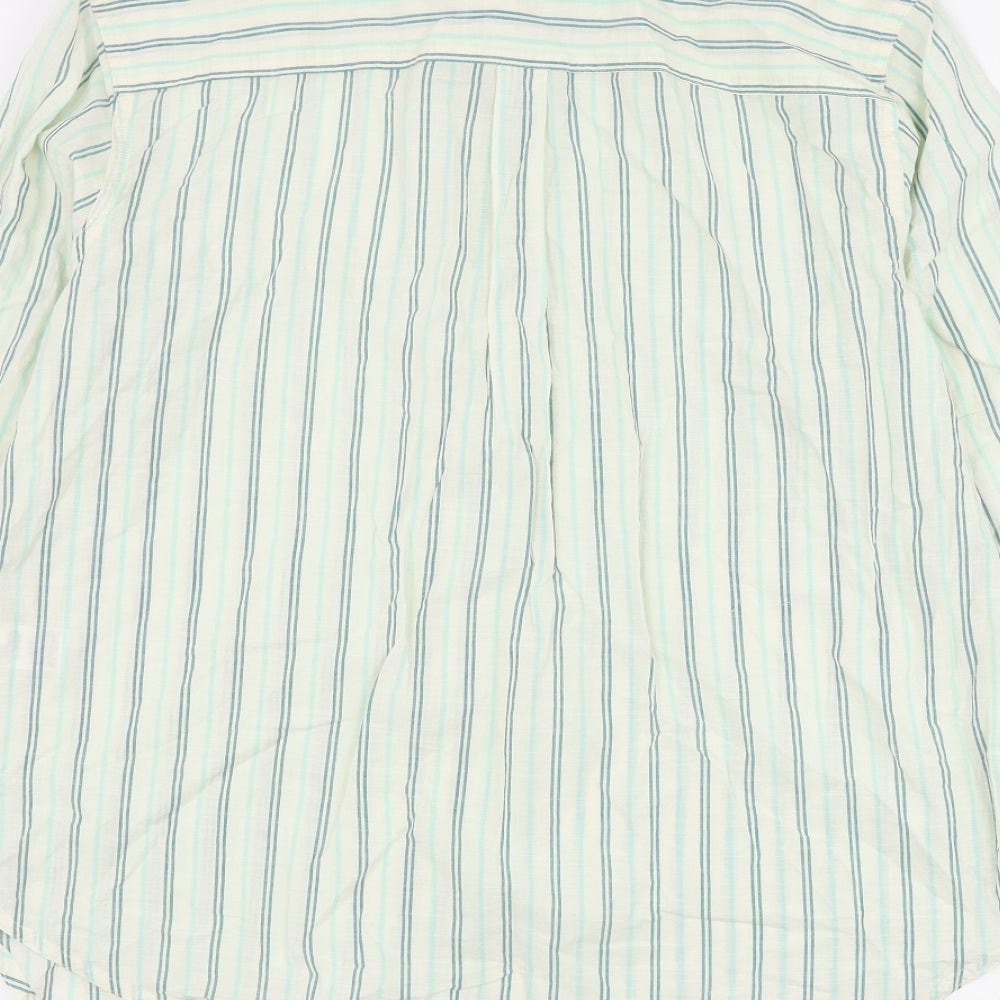 Marks and Spencer Womens White Striped Cotton Basic Button-Up Size 12 Collared