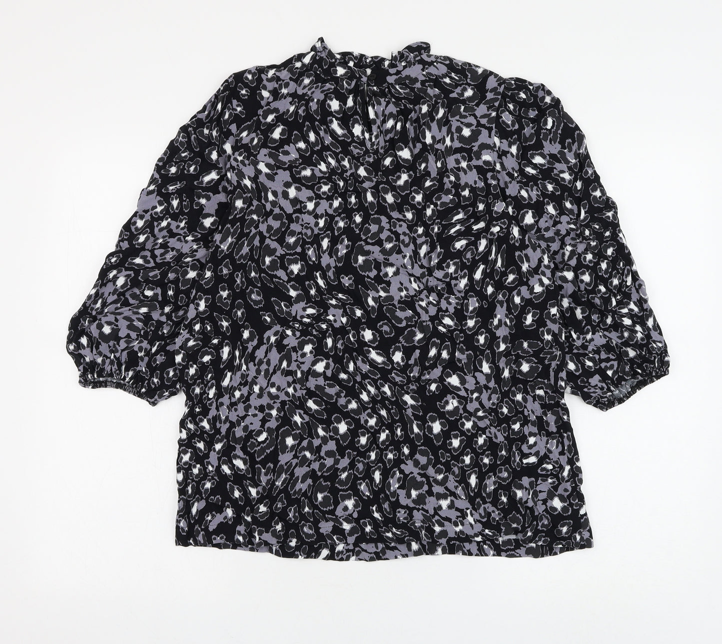 Marks and Spencer Womens Black Animal Print Viscose Basic Blouse Size 10 Round Neck - Leopard Print