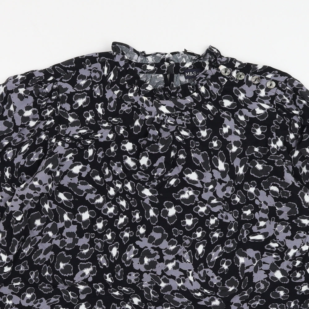 Marks and Spencer Womens Black Animal Print Viscose Basic Blouse Size 10 Round Neck - Leopard Print