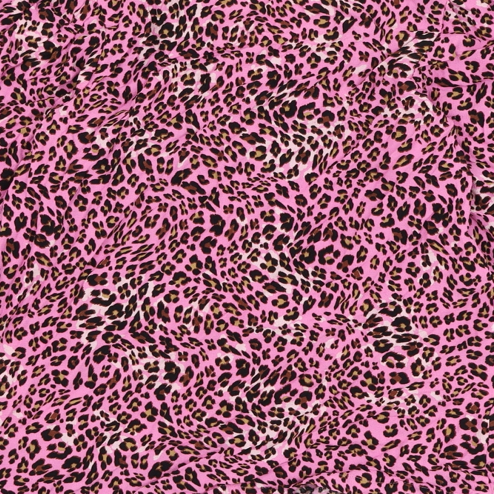 Marks and Spencer Womens Pink Animal Print Viscose Basic Blouse Size 8 V-Neck - Leopard Print