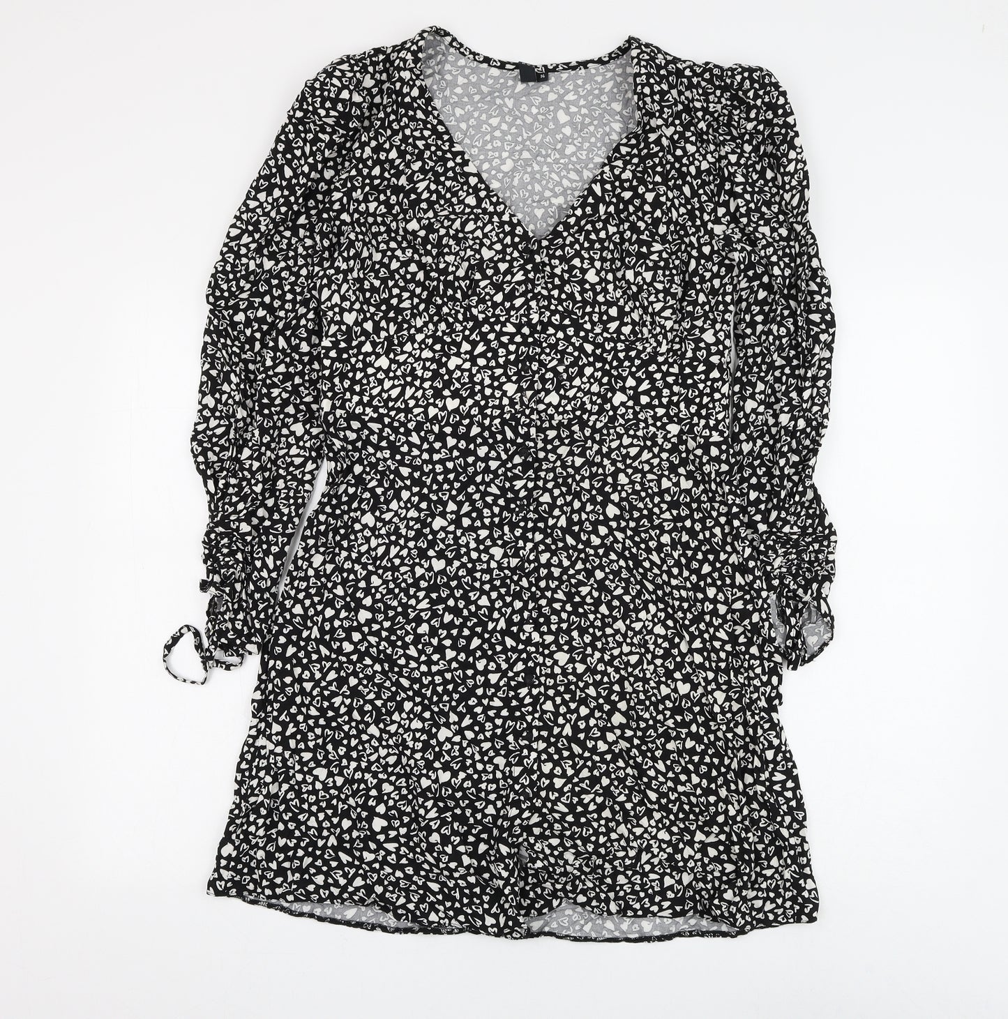 Nobody's Child Womens Black Geometric Viscose A-Line Size 14 V-Neck Button
