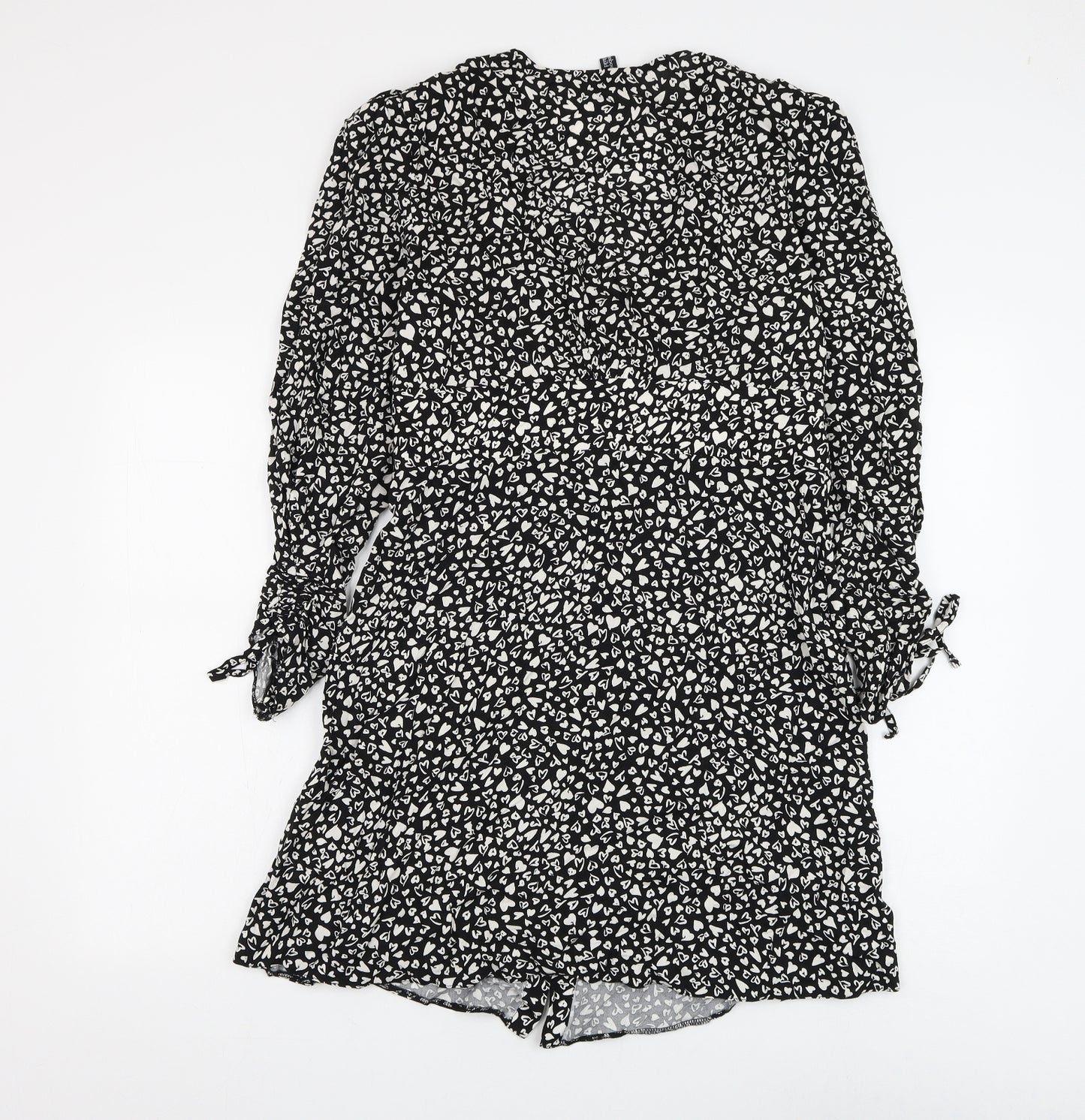 Nobody's Child Womens Black Geometric Viscose A-Line Size 14 V-Neck Button