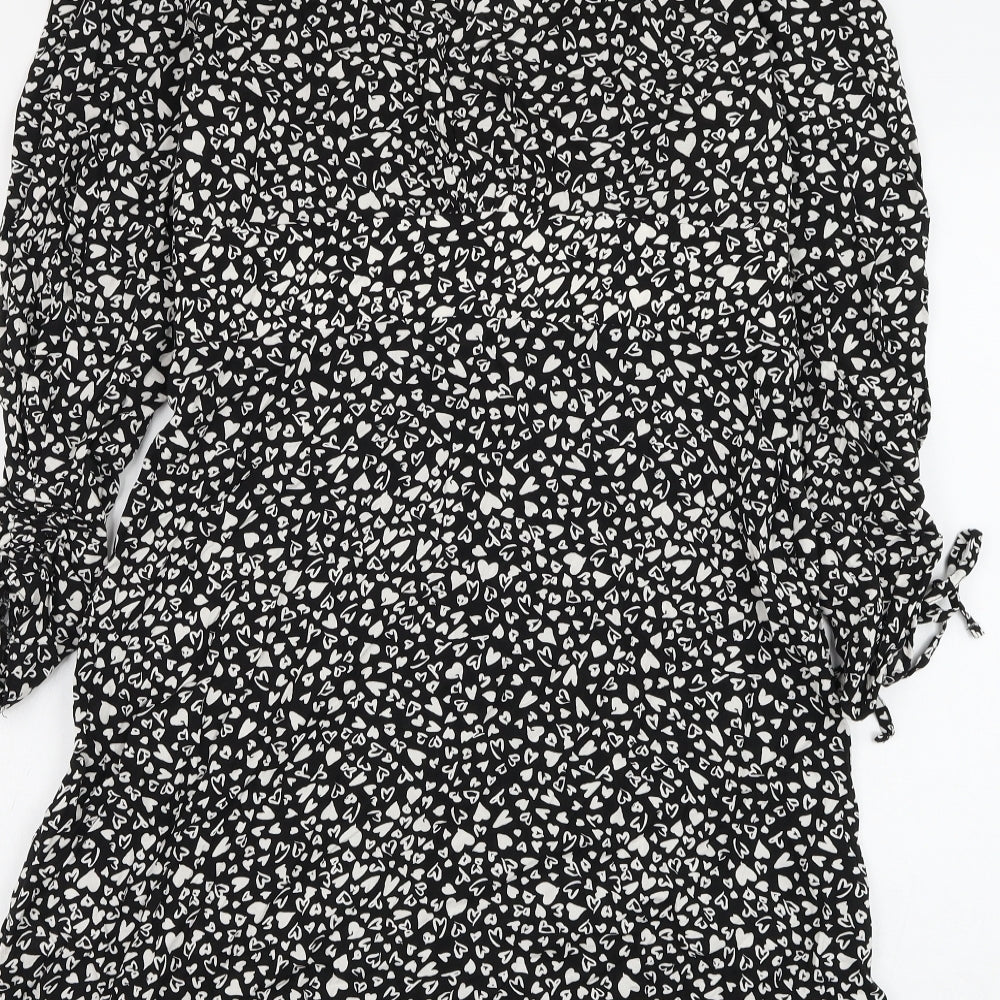 Nobody's Child Womens Black Geometric Viscose A-Line Size 14 V-Neck Button