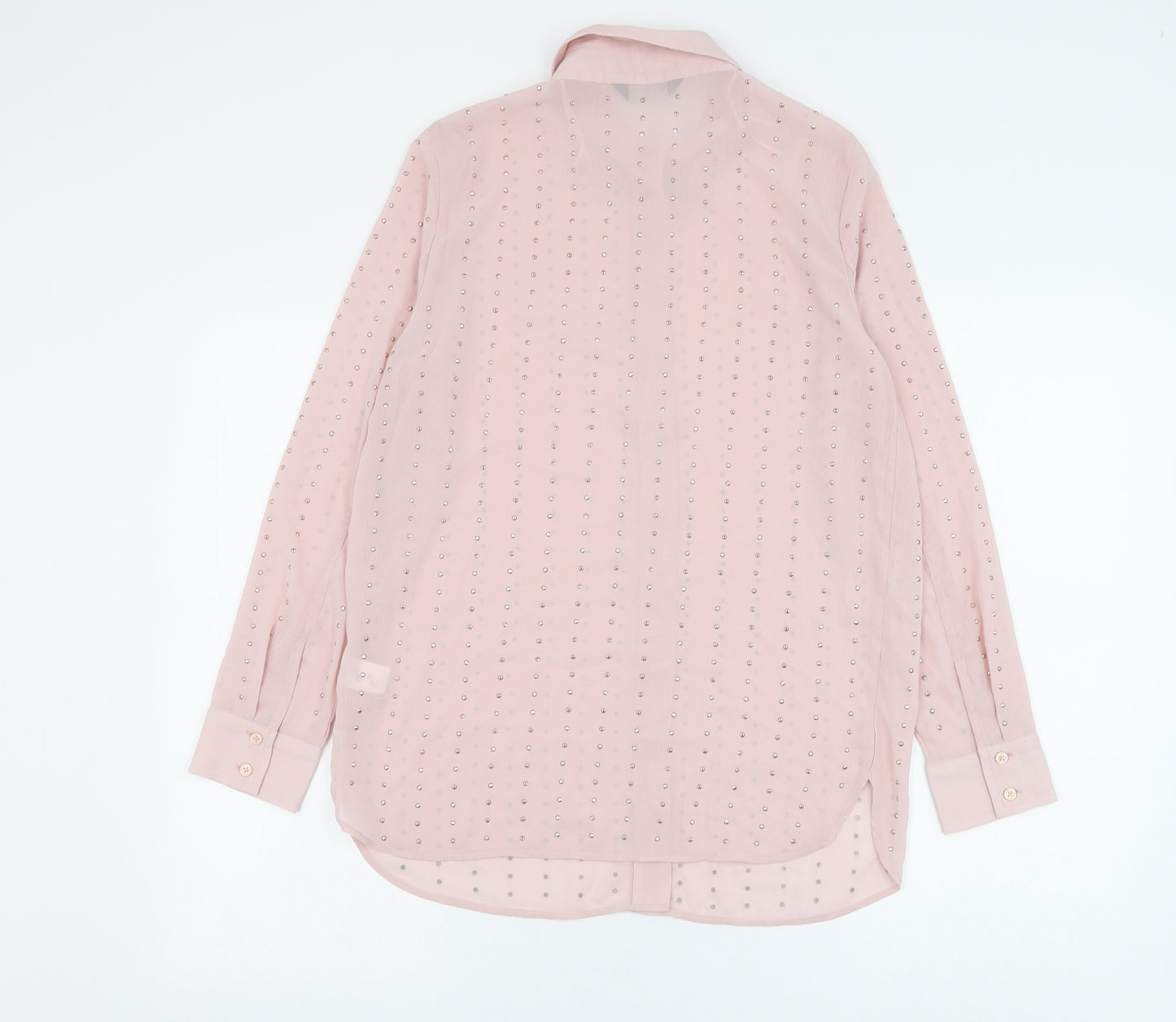 Marks and Spencer Womens Pink Striped Polyester Basic Button-Up Size 8 Collared