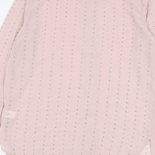 Marks and Spencer Womens Pink Striped Polyester Basic Button-Up Size 8 Collared