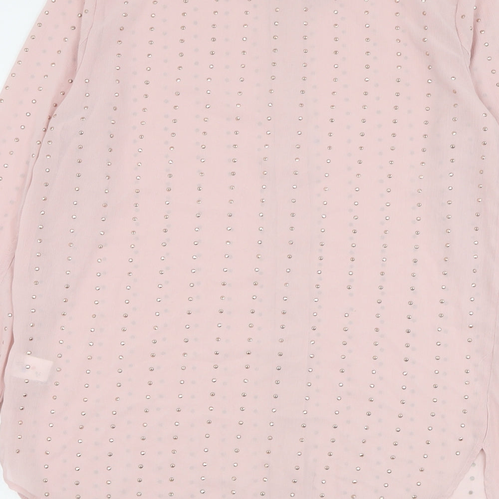 Marks and Spencer Womens Pink Striped Polyester Basic Button-Up Size 8 Collared