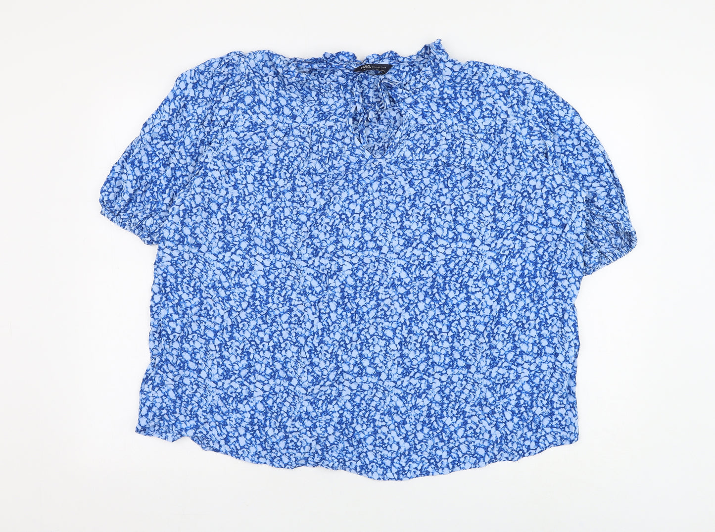 Marks and Spencer Womens Blue Geometric Viscose Basic Blouse Size 18 V-Neck