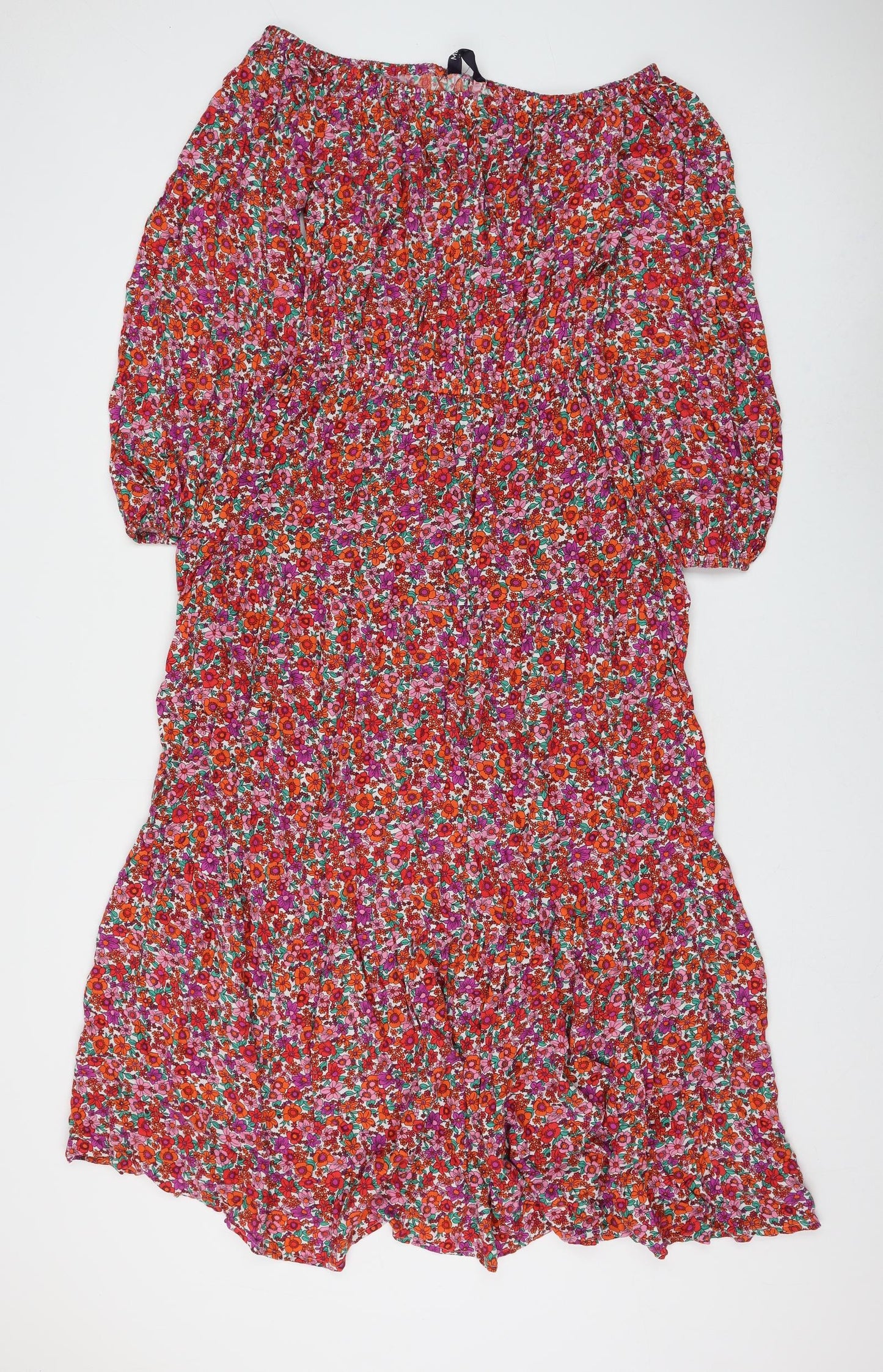 Marks and Spencer Womens Multicoloured Floral Viscose Fit & Flare Size 12 Boat Neck Pullover